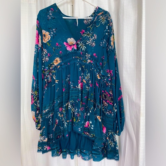 Free People Dresses & Skirts - NWOT Free People bluish-green floral mini dress — size small (S) // $128